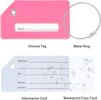 8 Pack Silicone Luggage Tag for Suitcases with Stainless Loop, TSA Approved, Privacy Protection Travel Essentials Bag Tags by Gostwo, Pink