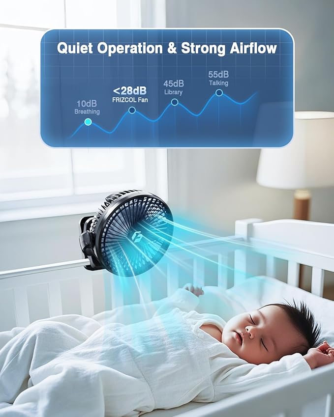 FRIZCOL 24000mAh 8 Inch Portable Clip On Fan,Battery Operated Golf Cart Fan with Lights and Remote, USB Fans Small Desk Fans Personal Quiet Fans for Office Stroller Bedroom and Camping