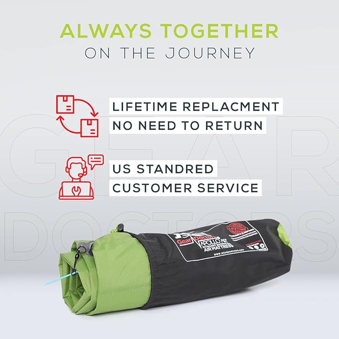 Gear Doctors ApolloAir 5.2R-Value [25oz] Ultralight Insulated Inflatable Camping Sleeping Pad–Backpacking Air Mattress–Camping Mattress Pad–Compact Foam Self-Inflating Outdoor Sleeping Mat Backpacking