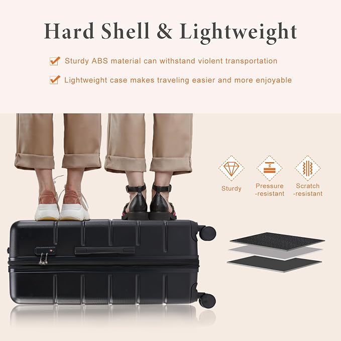 Sweetcrispy Carry on Suitcase Set, Luggage with Spinner Wheels, Hard Shell ABS, TSA Lock, Bronze Black, 3-PCS Set (20/24/28 inch)