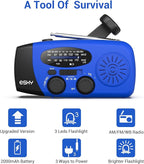 Esky Emergency Hand Crank Radio with 3 LED Flashlight, AM/FM/NOAA Portable Weather Radio with 2000mAh Power Bank Phone Charger, Solar Powered USB Rechargeable Radio for Indoor Outdoor Camping, Blue