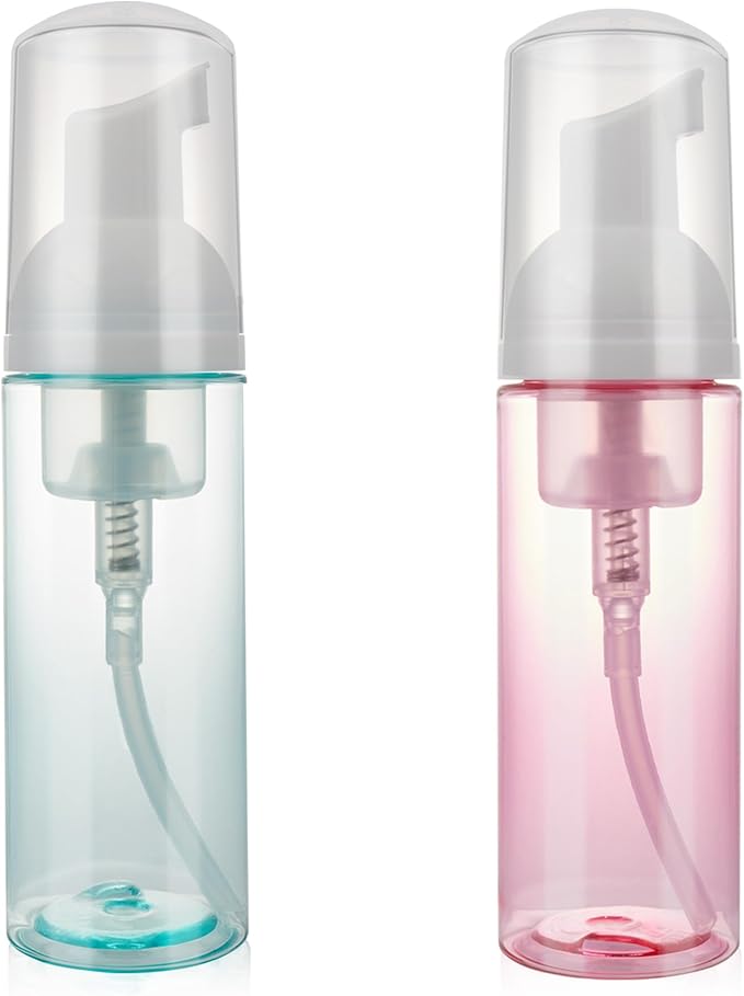 2oz Foam Pump Bottle - Travel Size Leak-Proof Mousse Containers, Plastic Clear Refillable Foaming Soap Dispenser for Hand Wash, Shampoo, Lash Cleanser | Portable & Rich Foam (2-Pack)