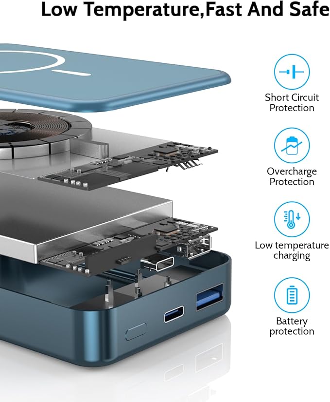 Magnetic Power Bank 26800mAh for Magsafe Portable Charger, Aluminum Alloy Large Capacity 20W USB-C in&Out Wireless Fast Charging for iPhone 17/16 Plus Pro Max/15/14/13/12 Series, Blue