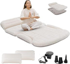 KMZ SUV Air Mattress Thickened and Double-Sided Flocking Travel Camping Bed with 2 Pillows & Electric Pump Dedicated Mobile Cushion Inflatable Bed for SUV Trunk and Rear Seat (Beige and Coffee)