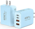 USB C Wall Fast Charger Block, 40W 4-Port Type C Chargers Fast Charging Blocks PD Power Charger Adapter+QC 3.0 USB Multiport Charger Brick for Phone 17/16/15/14/13/12 Pro Max, i-Pad, Galaxy S25-2Pack