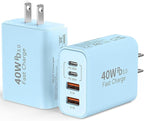 USB C Wall Fast Charger Block, 40W 4-Port Type C Chargers Fast Charging Blocks PD Power Charger Adapter+QC 3.0 USB Multiport Charger Brick for Phone 17/16/15/14/13/12 Pro Max, i-Pad, Galaxy S25-2Pack
