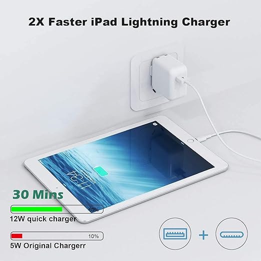 iPad Charger, 2Pack [Apple MFi Certified] 10FT Long USB A to Lightning Cord Cable with USB Wall Charger Travel Plug Foldable Portable Adapter Compatible with iPad, iPadAir, iPadMini, iPadPro, iPhone