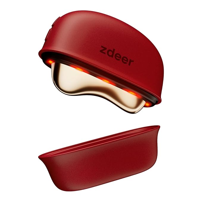 ZDEER LED Red Light Therapy for Face & Neck Massager Facial Care Device – Electric Gua Sha Brass Tool with Heat & Vibration for Firming, Sculpting & Skincare, Red