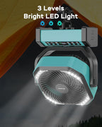 LED Lantern with Camping Fan, 20000mAh Rechargeable Battery Operated Fan, 112H Max Cooling Time, 8 Speeds, Digital Display, Remote Control, 270°Pivot with Hook for Tent Car RV Power Outage Hurricane