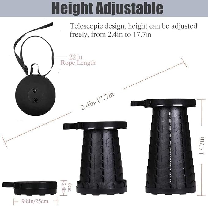 2 Pack Collapsible Stool, 400lbs Max Weight, Lightweight But Sturdy, Portable Retractable Folding Telescoping Foldable Camping Stool for Adults Outdoor Fishing Hiking BBQ