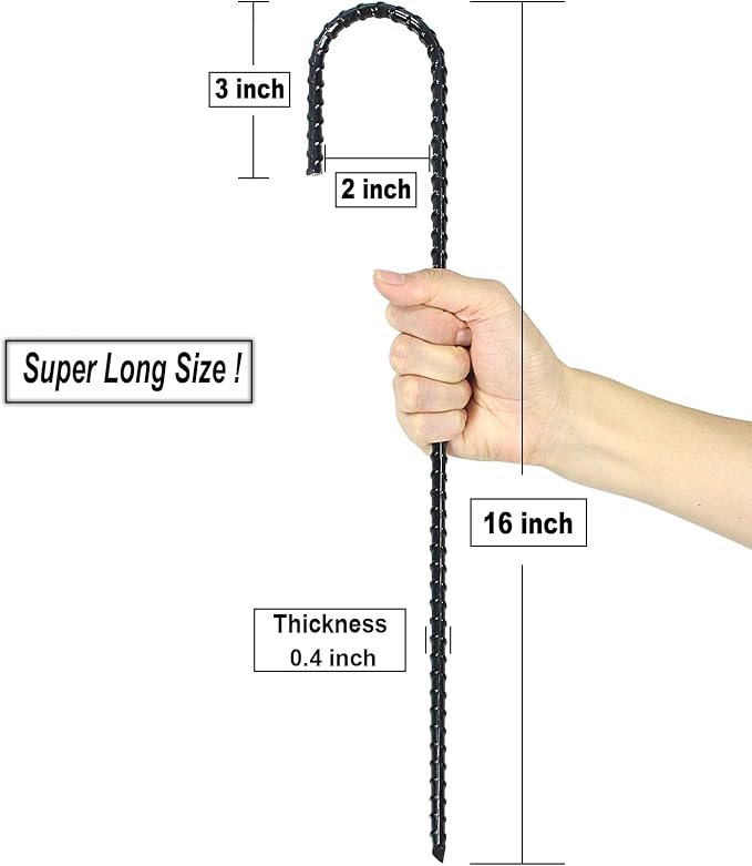 16 Inch Ground Rebar Stakes, J Hook Extra Heavy Duty Rust Proof Coated Steel Ground Anchors with Chisel Point End for Camping Tent and Canopy Tent (8)