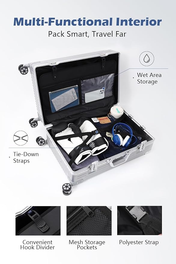 HotWay 24 Inch Checked in Luggage with Aluminum Frame,PC Hard Shell Suitcase with Spinner Wheels and TSA Lock, Large Suitcase for Travel, White