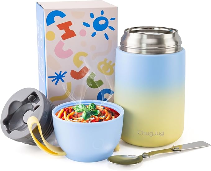 Thermo for Hot Food for Adults Kids | Wide Mouth, 26 oz Insulated Food Jar with Spoon, Leakproof Soup Thermo for School Office Travel, Thermal Steel Lunch Container Easy to Carry (Light Blue)