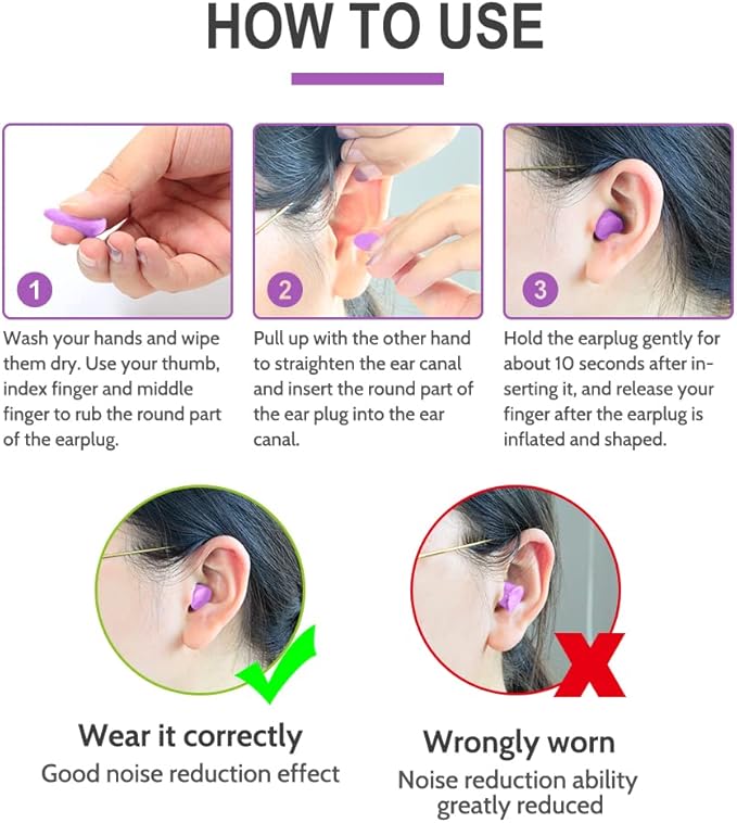 LYSIAN Slim Fit Foam Ear Plugs for Small Ear Canals, 100 Pairs 35dB SNR Noise Reduction Earplugs for Study, Travel, Work and Daily Quiet, Women, Teens, Purple