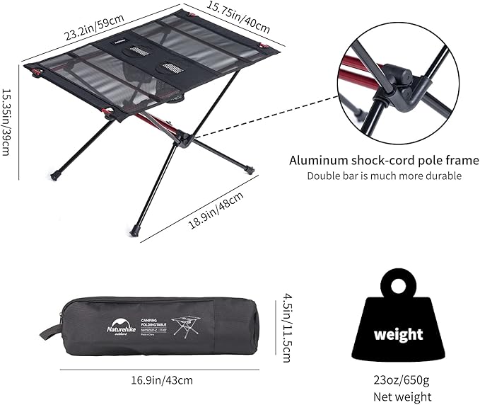 Naturehike FT07 Ultralight Camping Table, 1.6 LBS Portable Backpacking Table with Carry Bag & Cup Holder, Folding Mesh Camp Table for Camping Picnic Beach Fishing