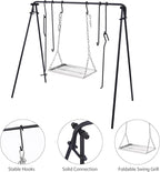REDCAMP Swing Campfire Grill Stand - Collapsible Campfire Cooking Rack with 6 Hooks & Stainless Steel Grill Grate, Portable Dutch Oven Hanger for Outdoor Camping, Cookware, Bonfire, Rectangle ﻿