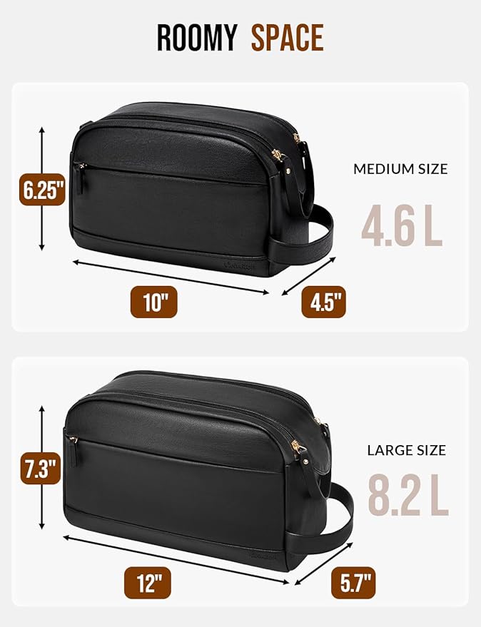 PU Leather Toiletry Bag for Men - Water Resistant Travel Bag for Toiletries, Bathroom Essentials, Accessories - Black