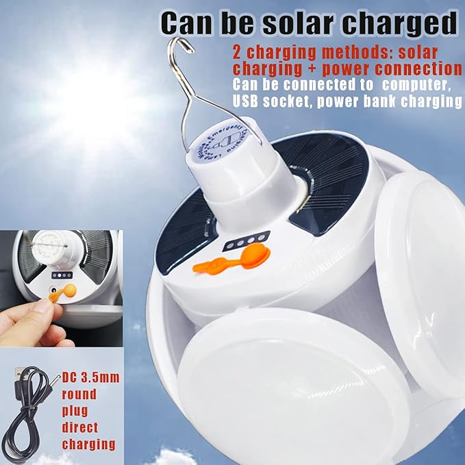 Folding Solar Camping Tent Light Outdoor Waterproof Portable Hanging Lantern Remote Control USB 4000mah Battery Rechargeable Foldable for Home Indoor Emergency Power Outage 2 Pack