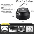 Camping Kettle Outdoor Campfire Camp Kettle, 1L Stainless Steel Camp Tea Coffee Pot, Portable Lightweight Teapot Fast Heating Boiling Water, Ideal for Hiking Picnic Travel, Black
