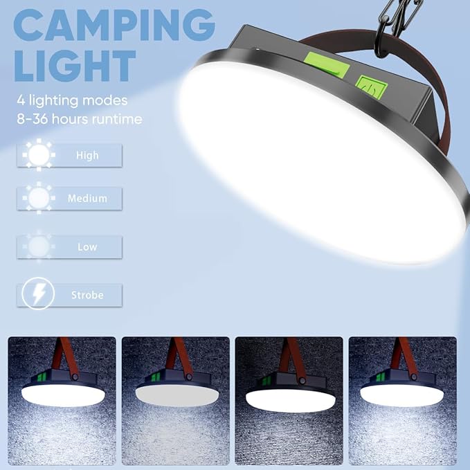 Solar Camping Lantern, Bright USB Rechargeable Camping Light, 4500LM, 4 Light Modes, Waterproof Hanging Tent Light for Camping, Hiking, Power Outages, Hurricane, Cellphone Emergency Charging