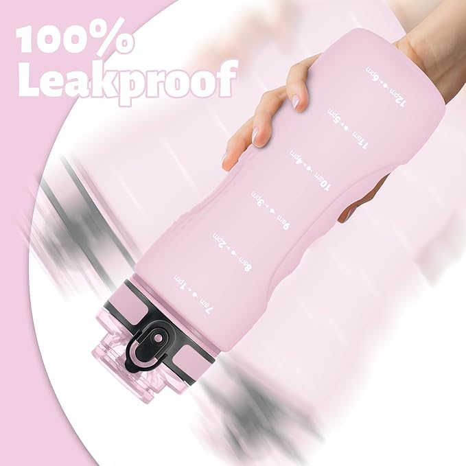 OLDLEY 25 oz Water Bottle, Motivational Water Bottle with Time Marker, Sports Water Bottle With Strap, Leakproof & BPA Free Large Water Bottles for School, Gym, Travel, Outdoor, Tritan,Pink