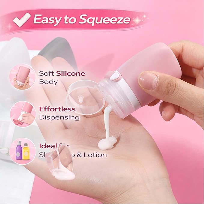 1 oz Silicone Travel Bottles, Leakproof Squeeze Bottle Mini Travel Size Container for Toiletries Lotion Shampoo and Conditioner Liquid Salad Dressing to go Condiment, TSA Approved, 4 Pack