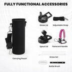 Insulated Water Bottle 24oz, Triple Wall Vacuum Stainless Steel (Cold for 48 Hrs, Hot for 24Hrs), Leak Proof & Non-BPA, 24oz Hydro Water Flask with Paracord Handle & Straw Spout Lids