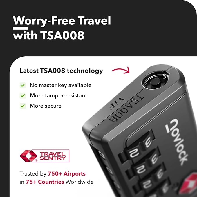 Luggage Locks TSA Approved with Inspection Indicator and Resettable 4-Digit, Easy-to-Read Combination, TSA Locks for Luggage, Suitcases, Backpacks & Travel Bags, Black, 1-Pack