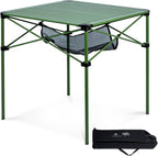 iClimb Lightweight Stable Alu. Folding Square Table Roll Up Top with Carry Bag for Camping Picnic Backyards BBQ Camp Kitchen (Green, L)