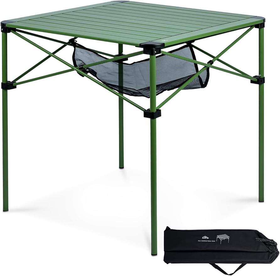 iClimb Lightweight Stable Alu. Folding Square Table Roll Up Top with Carry Bag for Camping Picnic Backyards BBQ Camp Kitchen (Green, L)