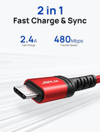 JSAUX Micro USB Charger Cable, (3-Pack 3.3ft+6.6ft+10ft) for Android Charger Micro USB to USB A Nylon Braided Cord Compatible with Samsung Galaxy S6 S7 Edge Note 5, Kindle and More-Red
