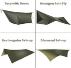 onewind 12×10 ft Hammock Tarp, Ultralight Versatile Camping Tarp Lightweight Waterproof Silnylon Hammock Rain Fly with Doors, Easy to Setup with Stuff Sack Tent Stakes, Dark Grey