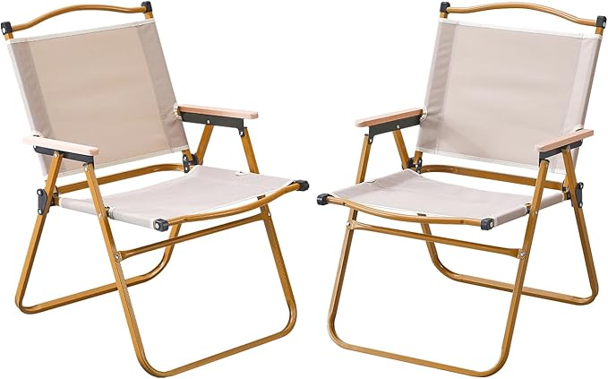 BOOSDEN Camp Chair, Portable Outdoor Wide Folding Camping Chairs, Ultralight Beach Chair with Wooden Handle for Picnic Lawn Leisure Park Travel Hiking Fishing,2Pack