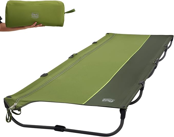 TIMBER RIDGE Lightweight Aluminum Camping Cot, 20-Second Quick Set-Up Folding Cot Low Profile with Zipper Closure, Portable Carry Bag for Camping, Travel and Outdoors, Support up to 225lbs, Green