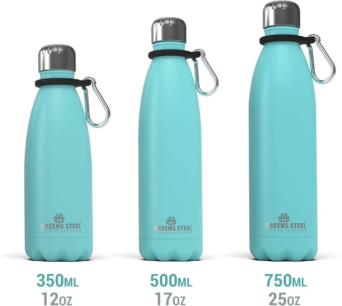 Greens Steel Stainless Steel Water Bottle - 25 oz, Blue | Vacuum Insulated Double Wall with Screw Lid/Leak Proof | Thermal Travel Sports Canteen Coffee Flask