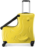 24 Inch Kid Ride Suitcase, Kid Luggage Seat Ride With Lock - Kids Travel Trolley With Safety Belt, Kids Luggage With Wheels Child Stroller Spinner Luggages, ABS+PC (Yellow, 6-12 Years)