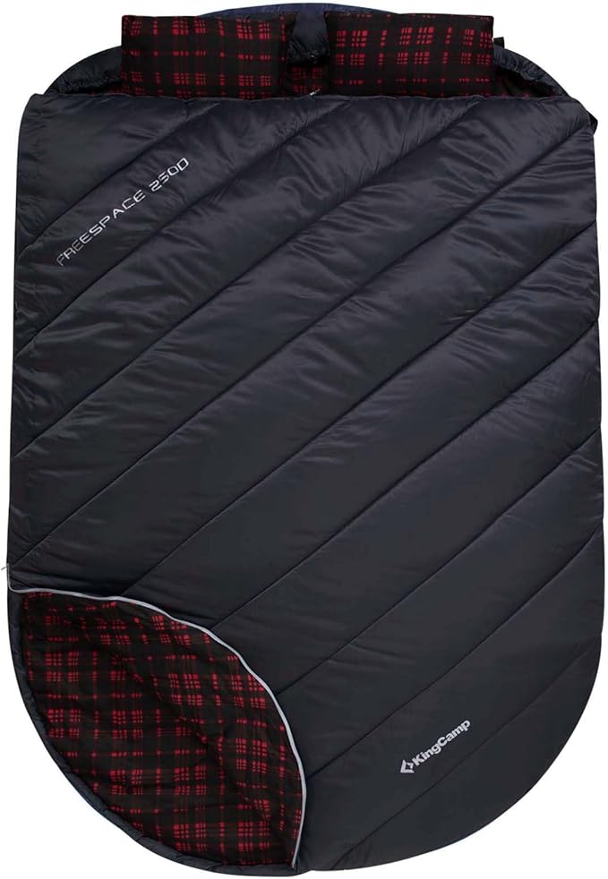 KingCamp Double Sleeping Bag for Adults, Queen Size 2 Person XXL Flannel Sleeping Bag, Waterproof Lightweight Flannel Quilt with 2 Pillows, Perfect for Couples Family Camping Hiking