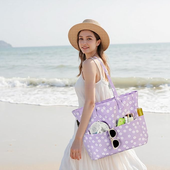 Bluboon Waterproof Beach Tote Pool Bags for Women Ladies Extra Large Carry On Bag With Wet Compartment for Weekender Travel