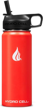 HYDRO CELL Stainless Steel Insulated Water Bottle w/Straw, 2 Lids Metal Vacuum Flask with Modern Leakproof Sport Straw Design (Mandarin 18oz)