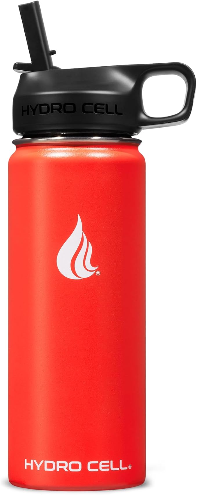 HYDRO CELL Stainless Steel Insulated Water Bottle w/Straw, 2 Lids Metal Vacuum Flask with Modern Leakproof Sport Straw Design (Mandarin 18oz)