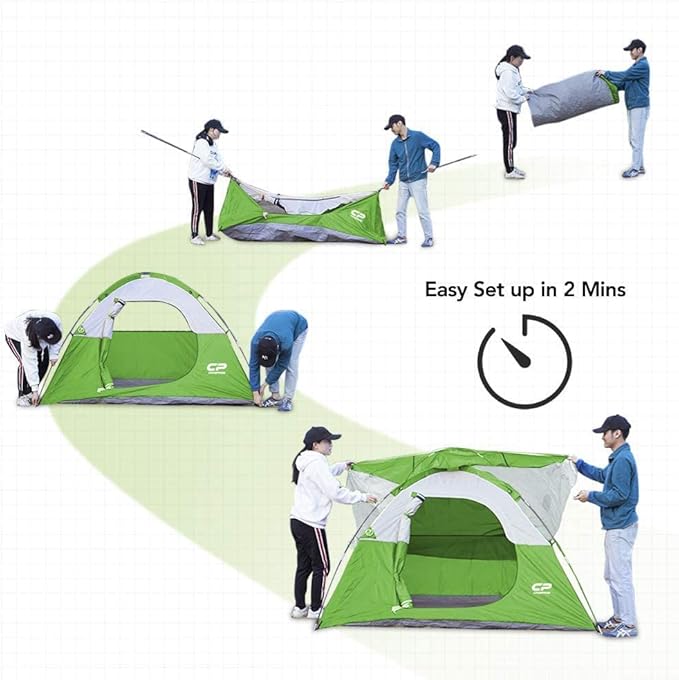 CAMPROS Tent-3-Person-Camping-Tents, Waterproof Windproof Backpacking Tent with Top Rainfly, Easy Set up Small Lightweight Tents, for All Seasons Hiking Beach Outdoor with 3 Mesh Windows