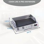 Cadco CG-10 24-1/2" Electric Medium-Duty Portable Space Saver Countertop Griddle for Restaurant Hotel Food Truck Concession Kiosk, Non-Stick, 120v