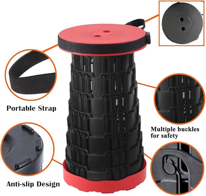 Upgraded Camp Chair,Portable Folding Stool,Folding Camp Chair,Collapsible Stool,Retractable Seat or Foot Rest,Foldable Camping Stool for Outdoor Fishing Hiking Gardening Travel BBQ -Max 400lbs (Black)