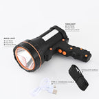 Rechargeable Spotlight Flashlight Water Resistant 8 Hour Runtime LED Super Bright Handheld Searchlight with Shoulder Strap,for During Hurricane Emergency Walking Outages Boating Camping Lantern