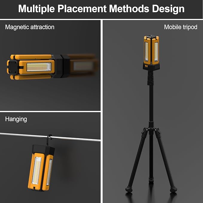 13200mAh Rechargeable Solar Work Light, IPX4 Waterproof with Folding Stand Support and Portable Carrying Bag, 8000 Lumen Stepless Dimmable, 4 Lighting Modes, White/Warm/Warm White (Remote)