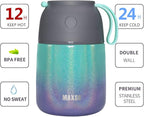 MAXSO Soup Thermo for Hot & Cold Food for Adults Kids, 17 oz Vacuum Insulated Steel Lunch Container Bento Box with Spoon, Leakproof Thermal Food Jar for School Office Travel - Rainbow