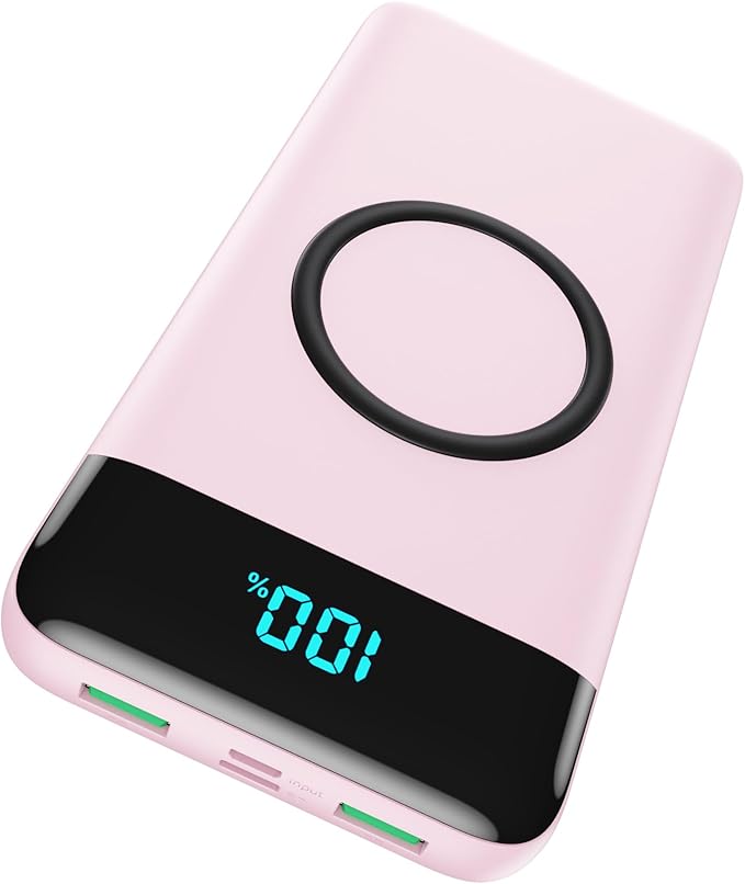 Wireless Portable Charger 30,800mAh 15W Wireless Charging 25W PD QC4.0 Fast Charging Smart LED Display USB-C Power Bank,4 Output& 2 Input External Battery Pack Compatible with iPhone,Samsung etc-Pink