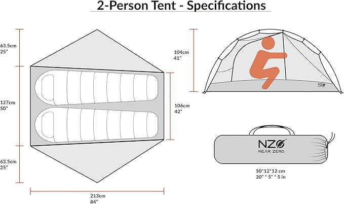 Near Zero 1-3 Person Ultralight Backpacking Tents, up to 2 Doors, 20D Ripstop Waterproof Sealed Nylon, Freestanding, Rainfly, 3 Season, with Lightweight Aluminum Frame. Easy Setup System