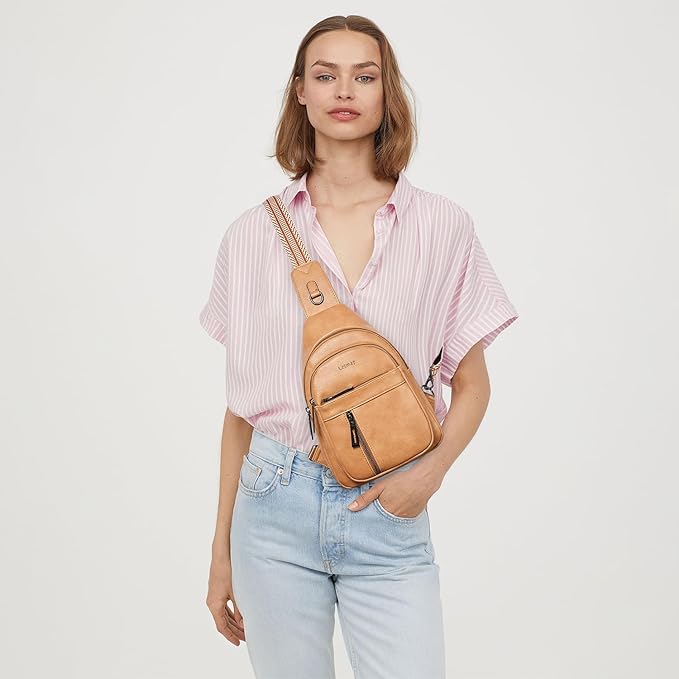 LATMAP 7L Sling Bag For Women Men Backpack Fanny Pack Crossbody Chest Travel Shoulder Belt Bags Purse Handbag PU Leather
