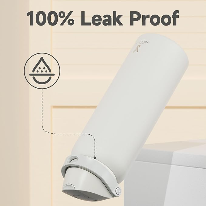 40 oz Insulated Water Bottle with Straw: Meoky Stainless Steel Metal Water Bottle with 2-in-1 Lid - Leak Proof, Cold for 24 Hours, Protective Silicone Base, BPA-Free for Sports Gym, Ivory